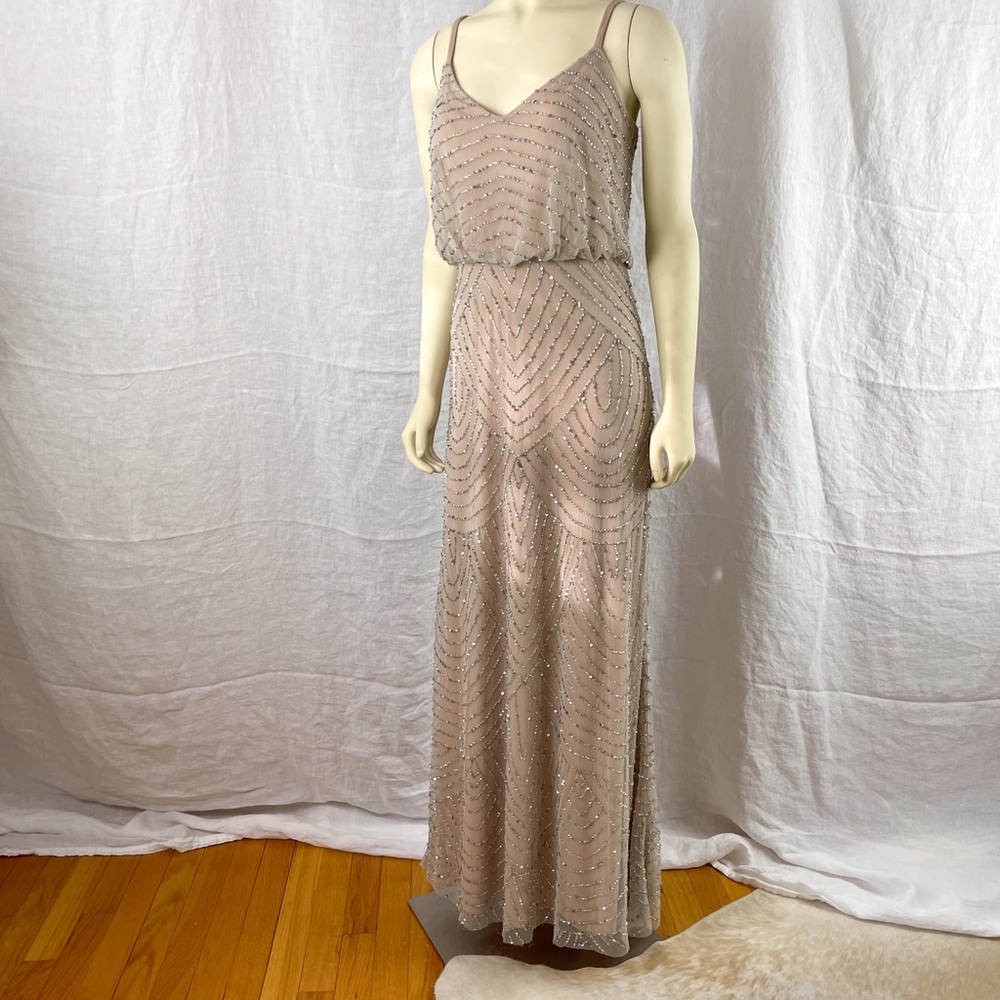 NWT formal sparkly dress evening beaded pink nude dress SZ 4 Adrianna Papell